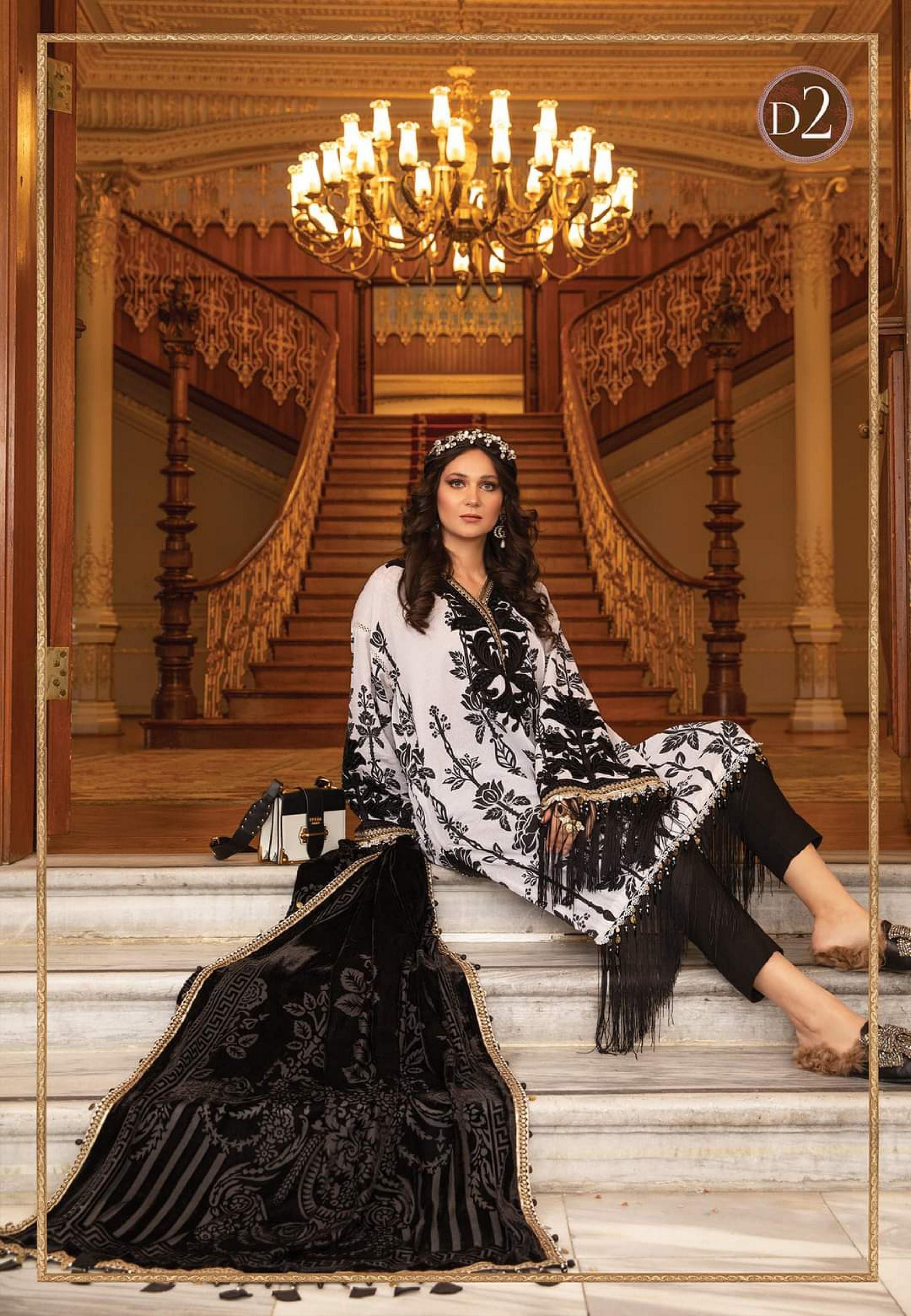 Maria b Linen unstitched winter collection’21 - DL-902-Black and White