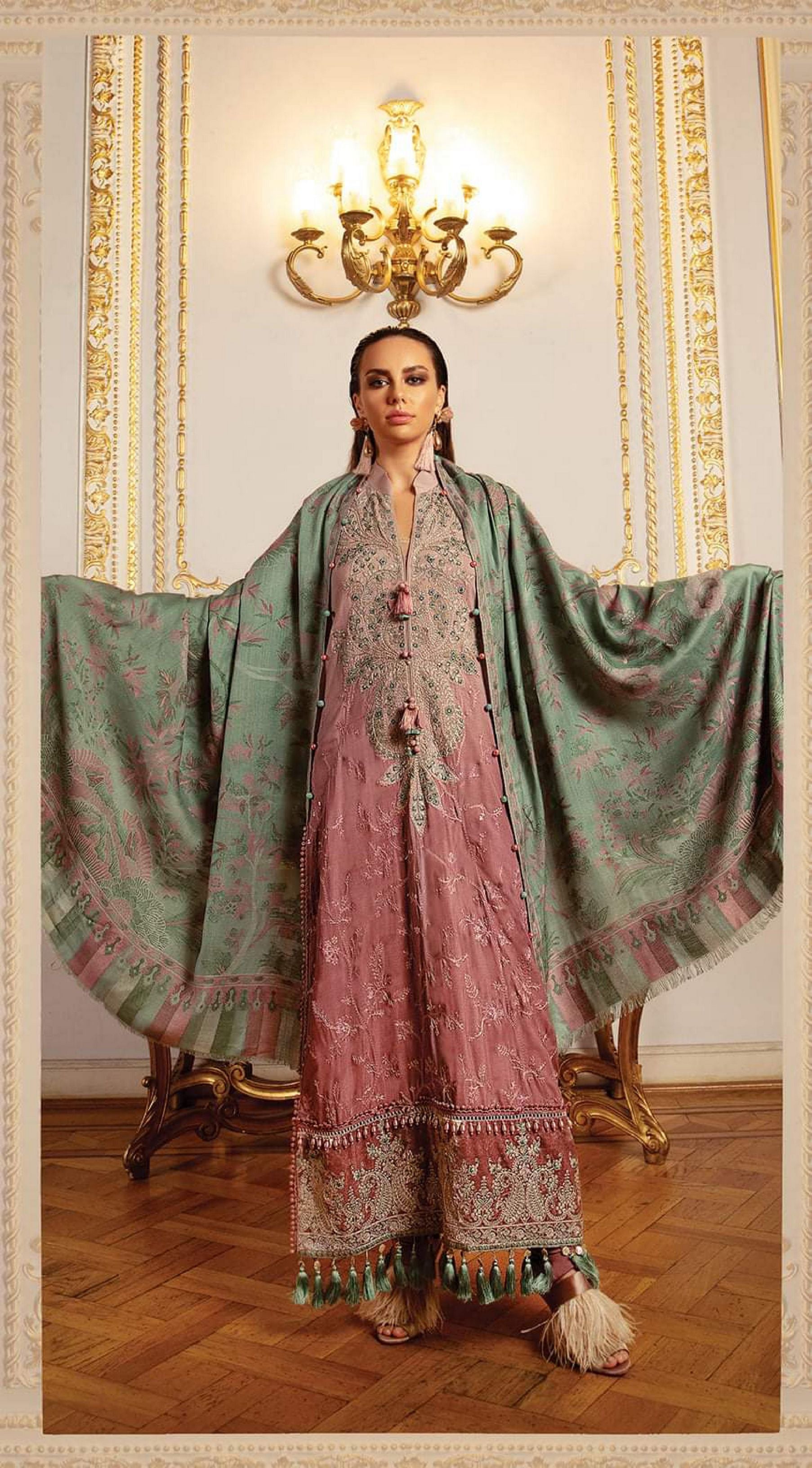 Maria b Linen unstitched winter collection’21 -DL-904-Ash Pink