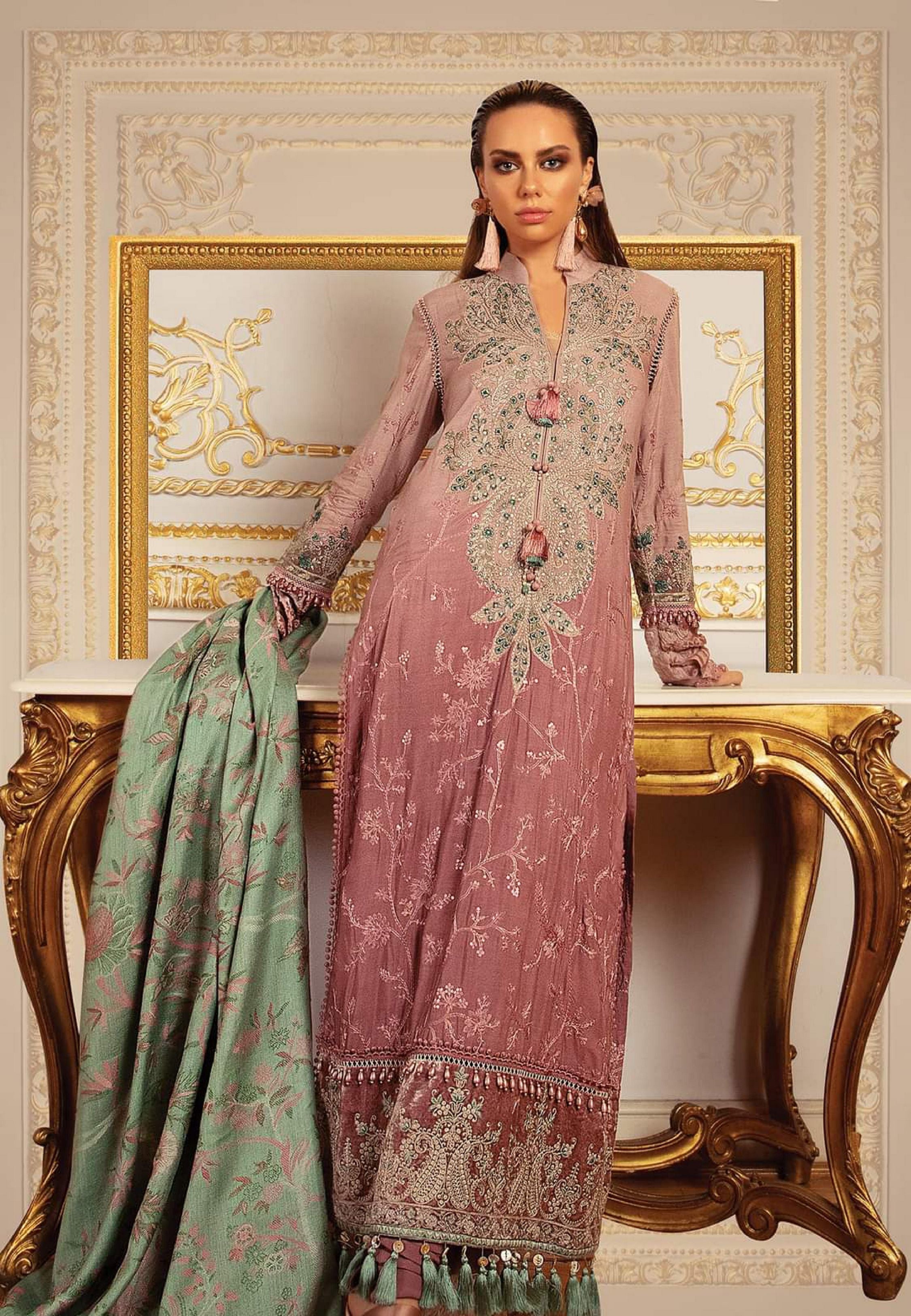 Maria b Linen unstitched winter collection’21 -DL-904-Ash Pink