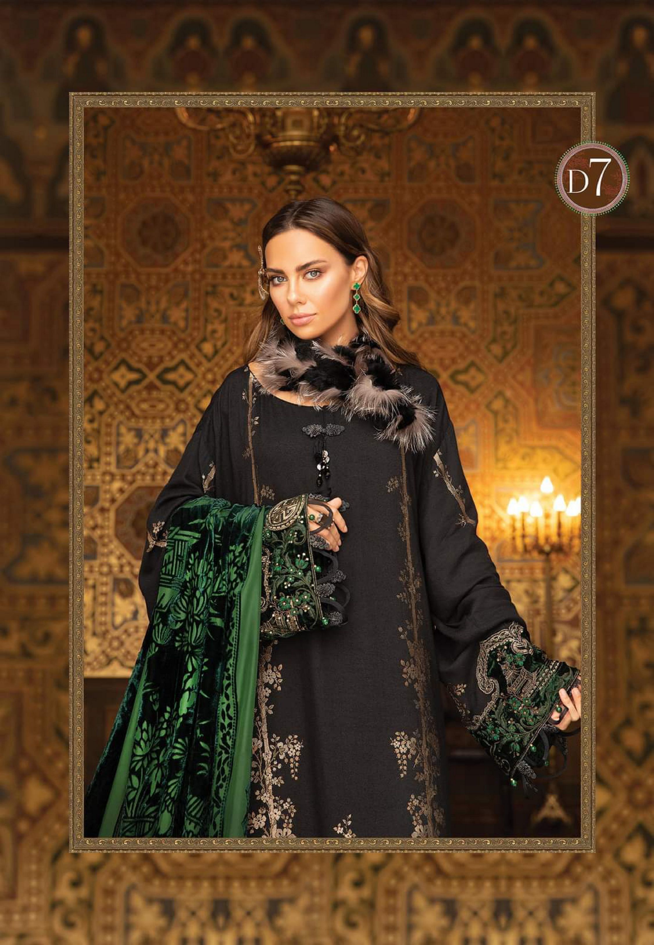 Maria b Linen unstitched winter collection’21 - DL-907-Black and Emerald