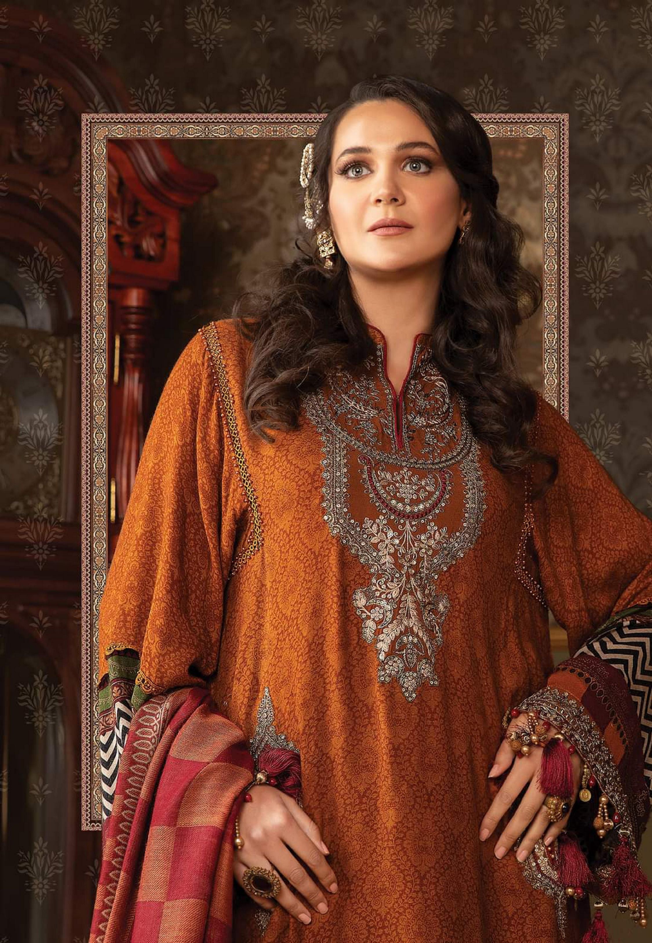 Maria b Linen unstitched winter collection’21 - DL-908-Rust
