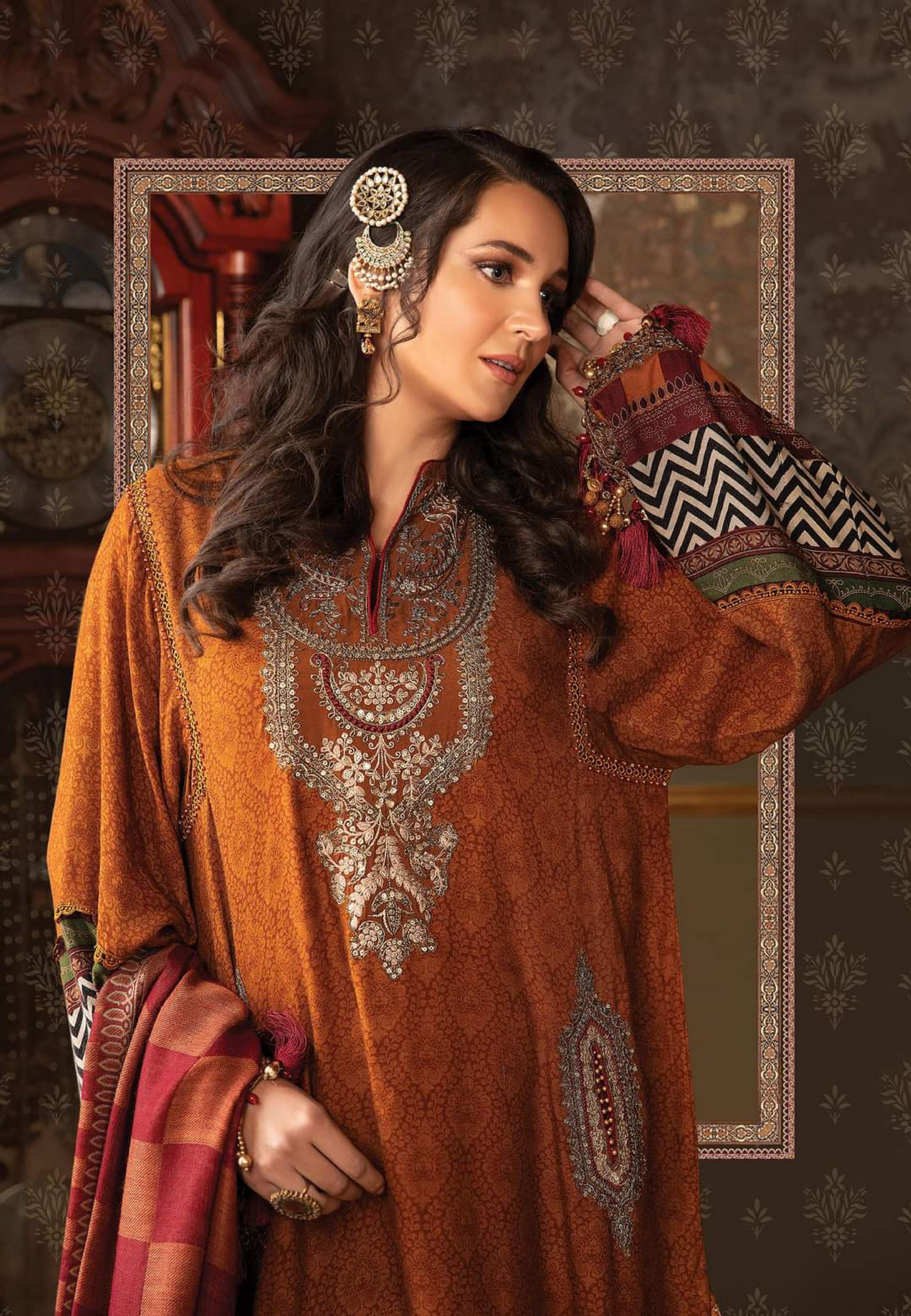 Maria b Linen unstitched winter collection’21 - DL-908-Rust