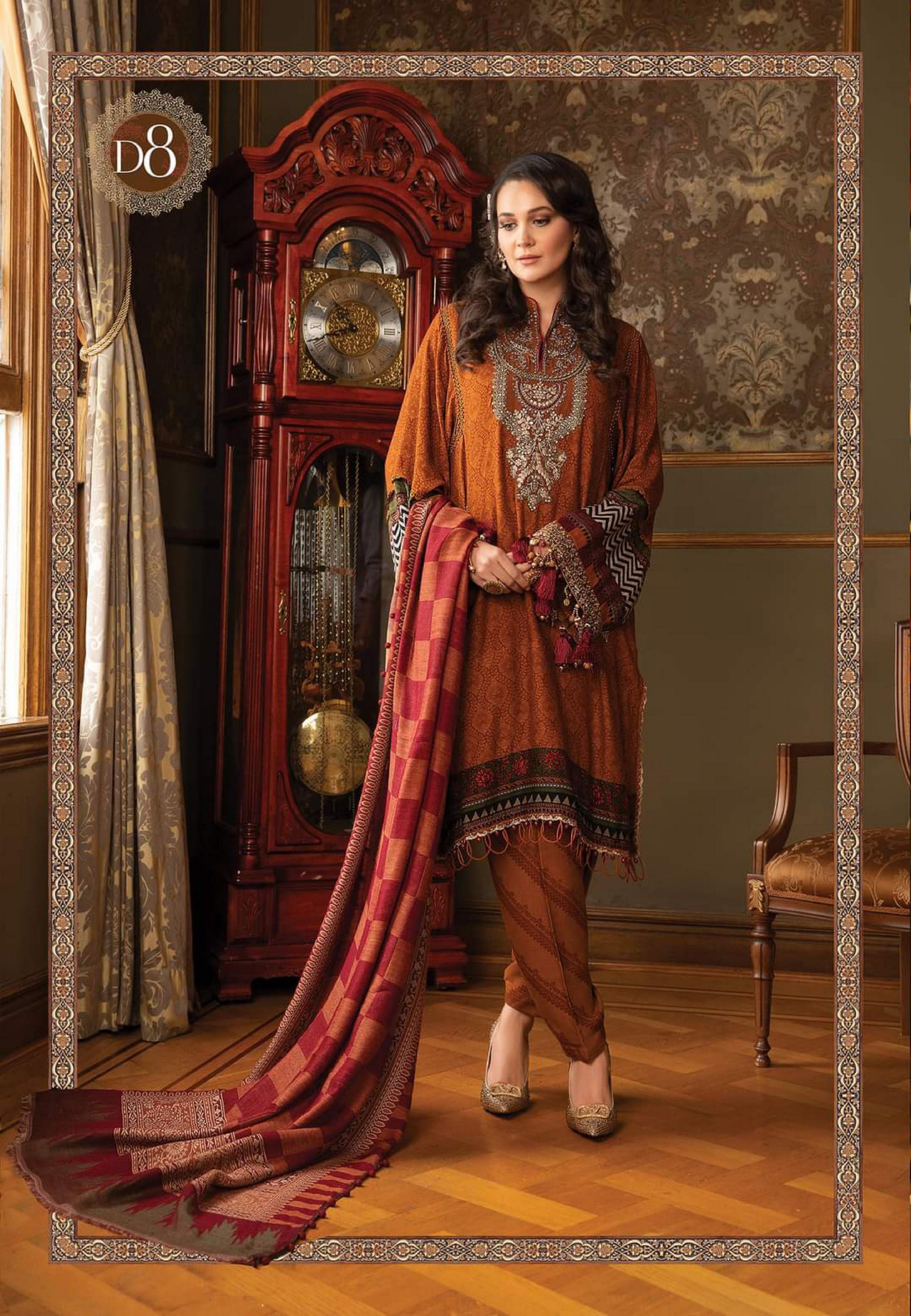 Maria b Linen unstitched winter collection’21 - DL-908-Rust