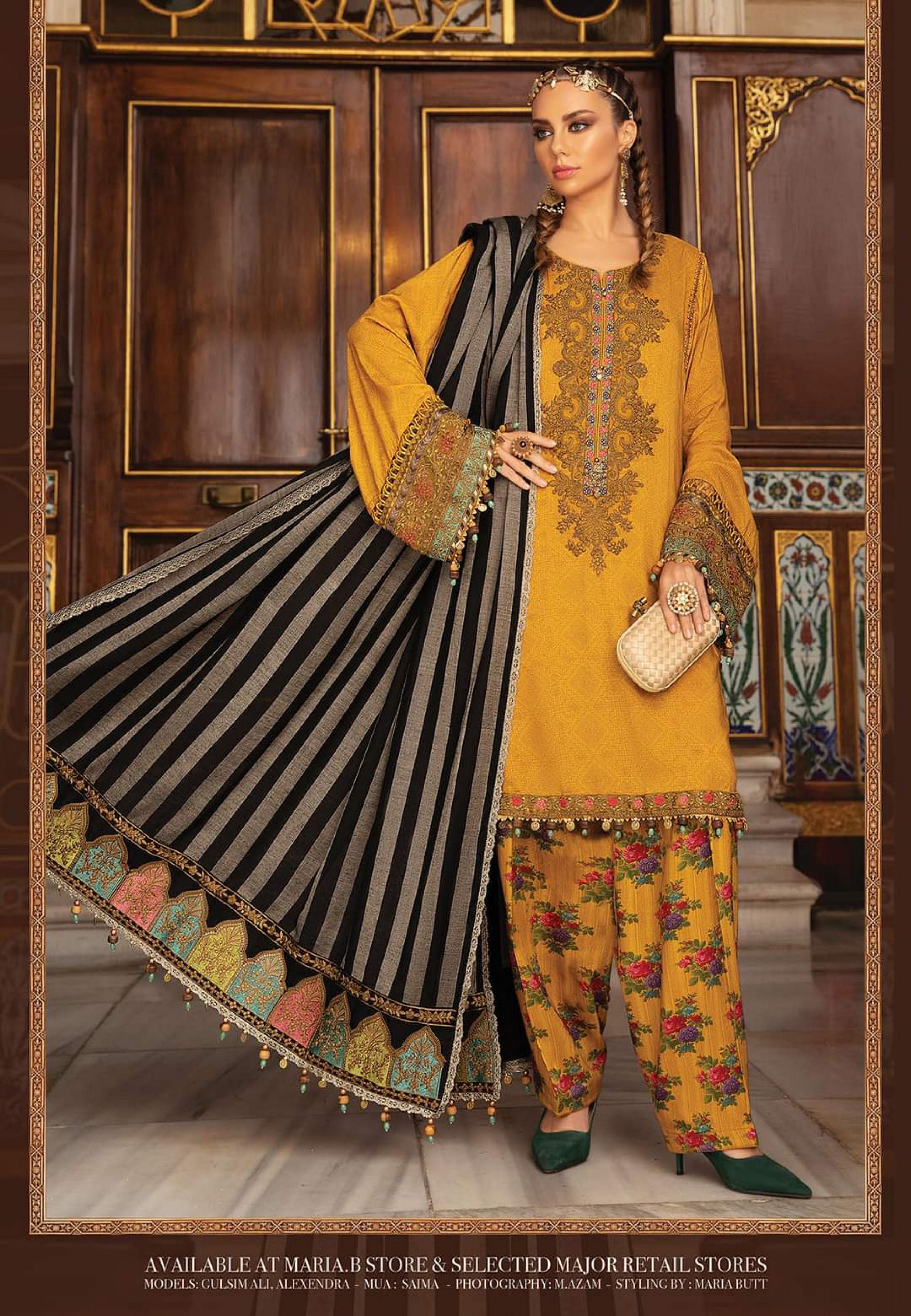Maria b Linen unstitched winter collection’21 -DL-909-Mustard