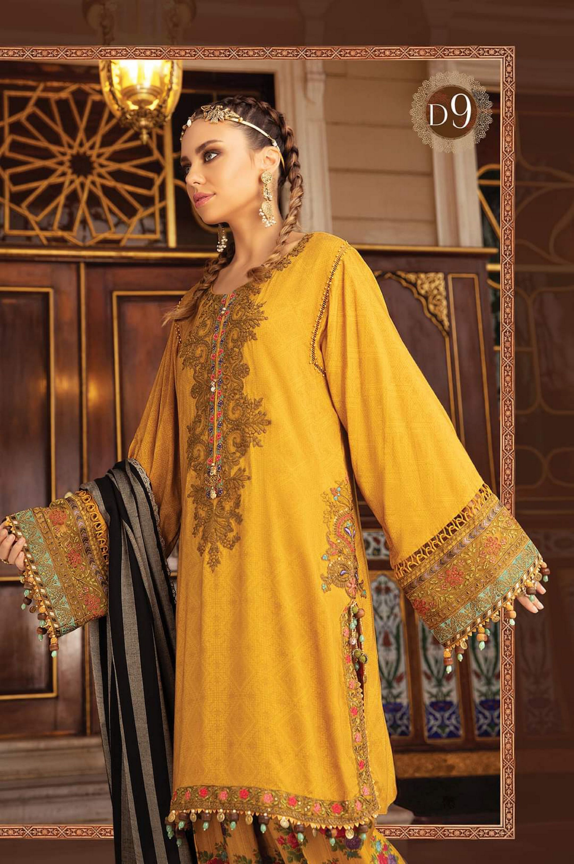 Maria b Linen unstitched winter collection’21 -DL-909-Mustard