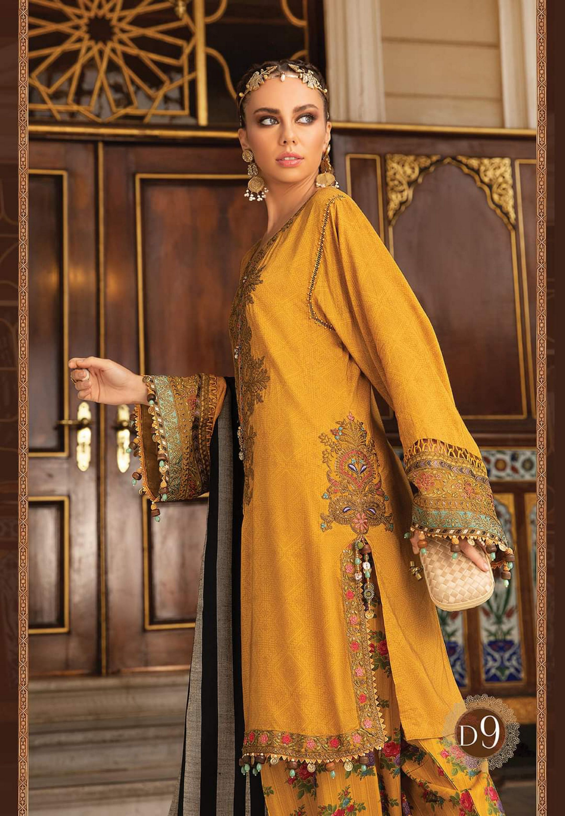 Maria b Linen unstitched winter collection’21 -DL-909-Mustard