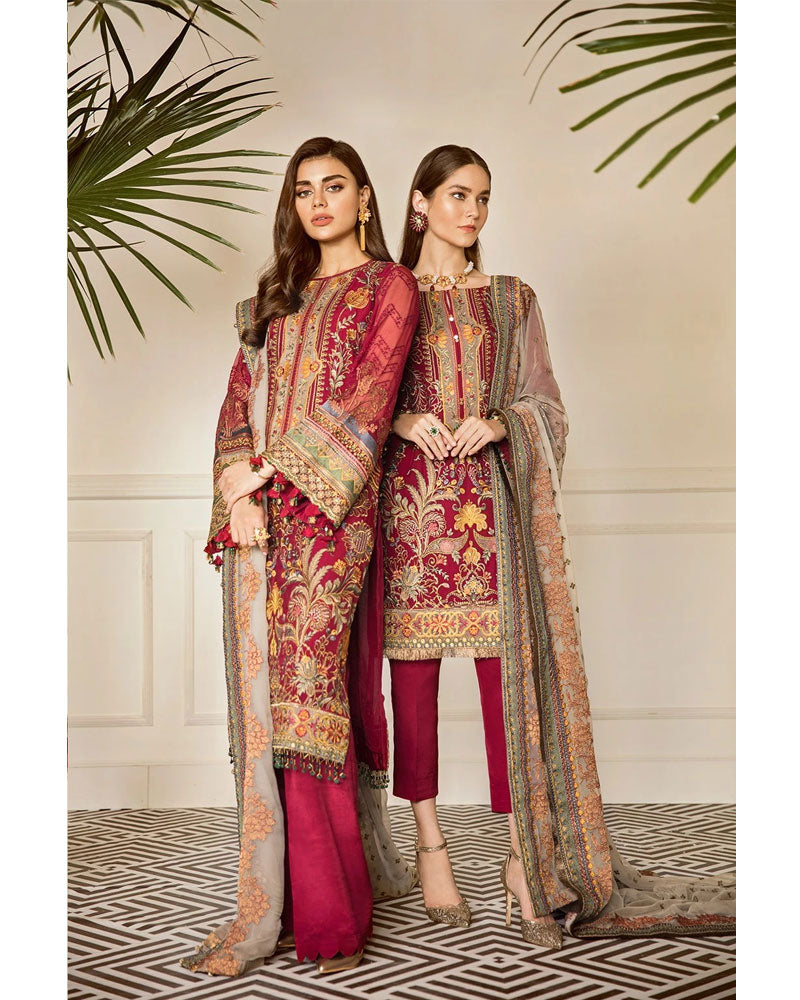 Baroque Chantelle Chiffon Pakistani Salvar Suit  Currant DN-06