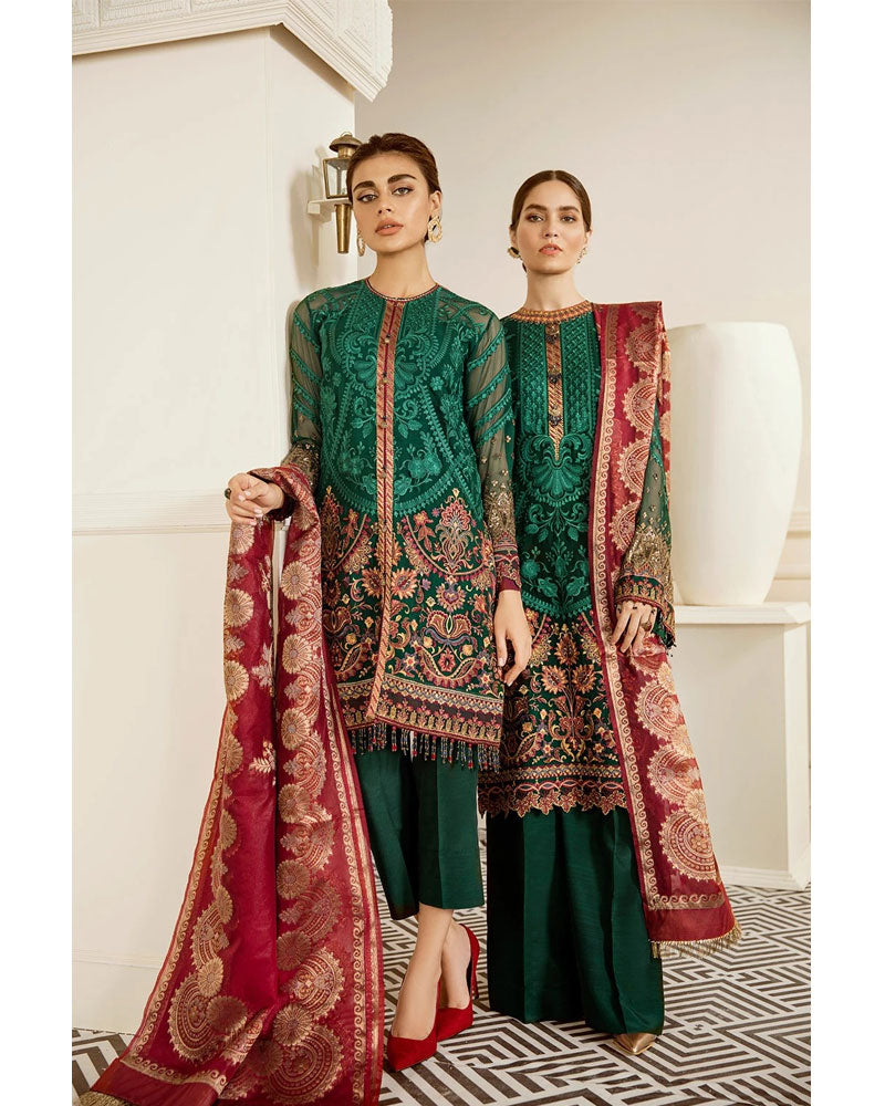 Baroque Chantelle Chiffon Pakistani Salvar Suit Emerald DN-08