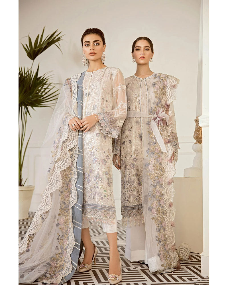 Baroque Chantelle Chiffon Pakistani Salvar Suit Pewter DN-09