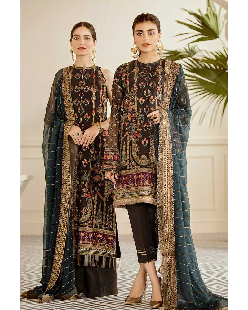 Baroque Chantelle Chiffon Pakistani Salvar Suit Pecan DN-10