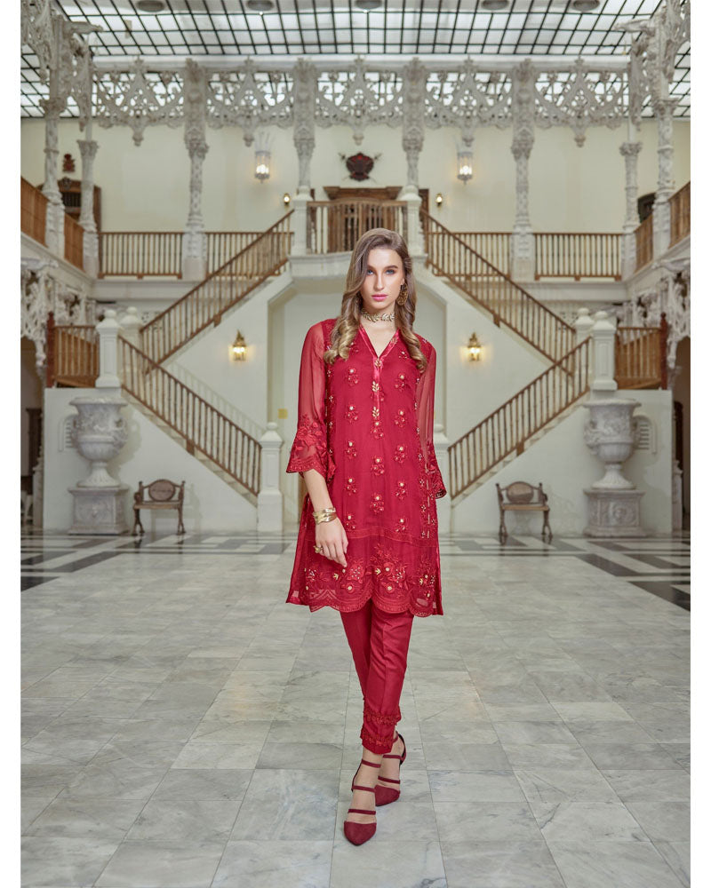 Azure Ensembles Un-stitched Kurti Rose Crystal - E04