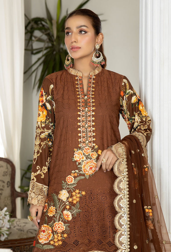 Ezrah Chikankari Lawn Suits by Adan's Libas | 2023 | Nutmeg