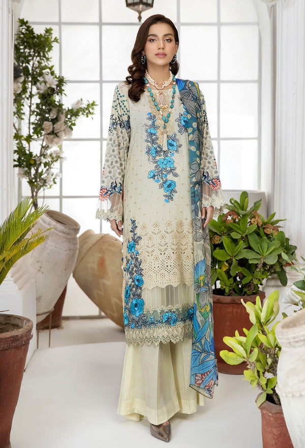 Ezrah Chikankari Lawn Suits by Adan's Libas | 2023 | Pale Leaf