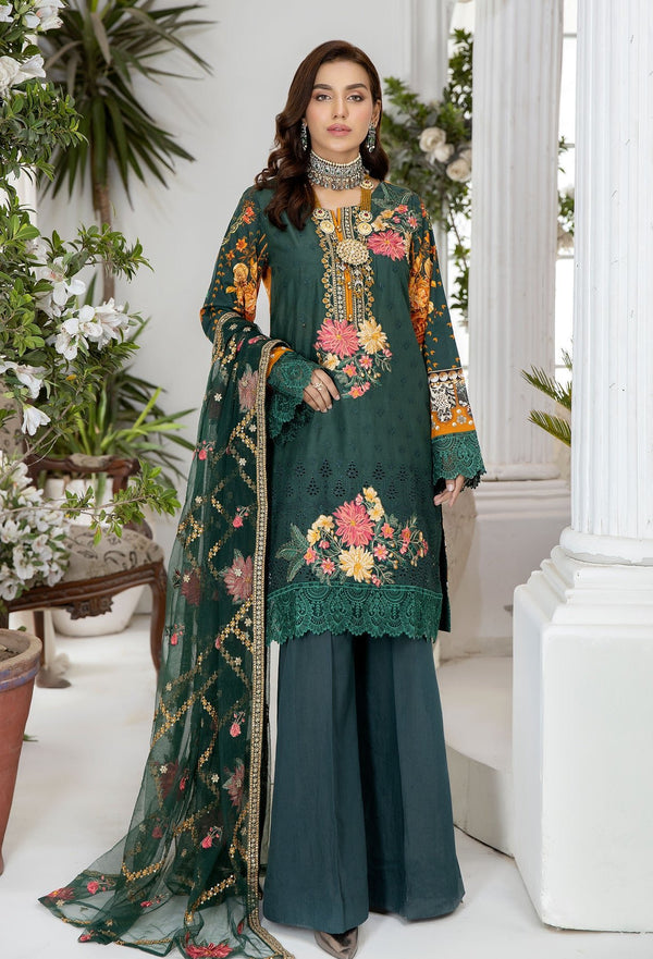 Ezrah Chikankari Lawn Suits by Adan's Libas | 2023 | Timber Green