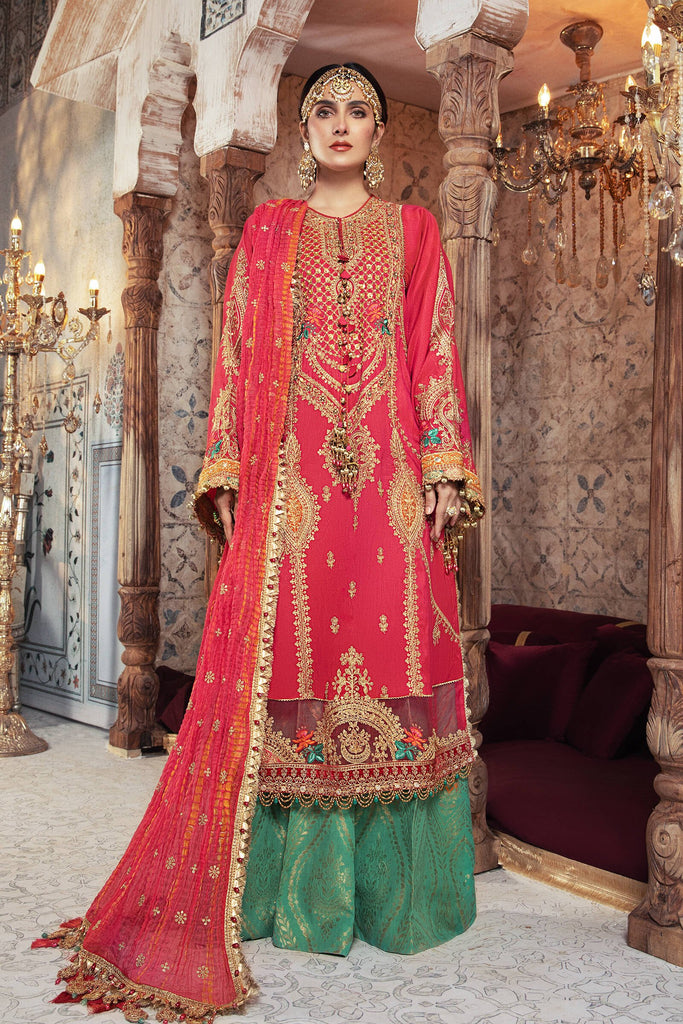 Maria B Mbroidered Wedding – Aqua and Salmon pink (BD-2302)