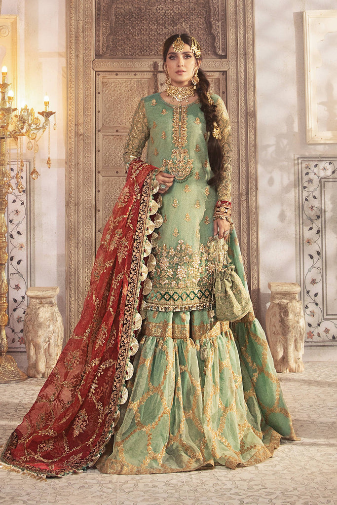 Maria B Mbroidered Wedding – Coral in Sea green (BD-2303)