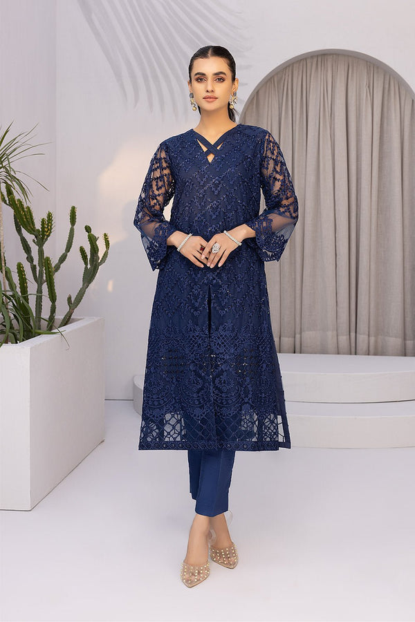 Embroidered Party Shirt | Kurta | Azure | Blazing Sea