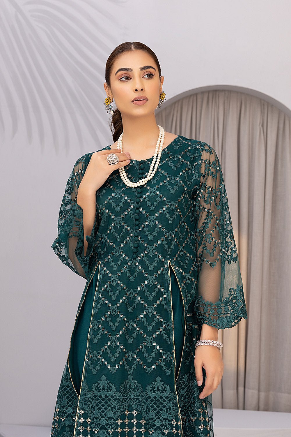 Embroidered Party Shirt | Kurta | Azure | Emerald