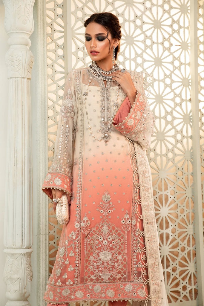 MARIA B Chiffons Suits - 2022 - MPC-22-208-Cream and Coral Pink