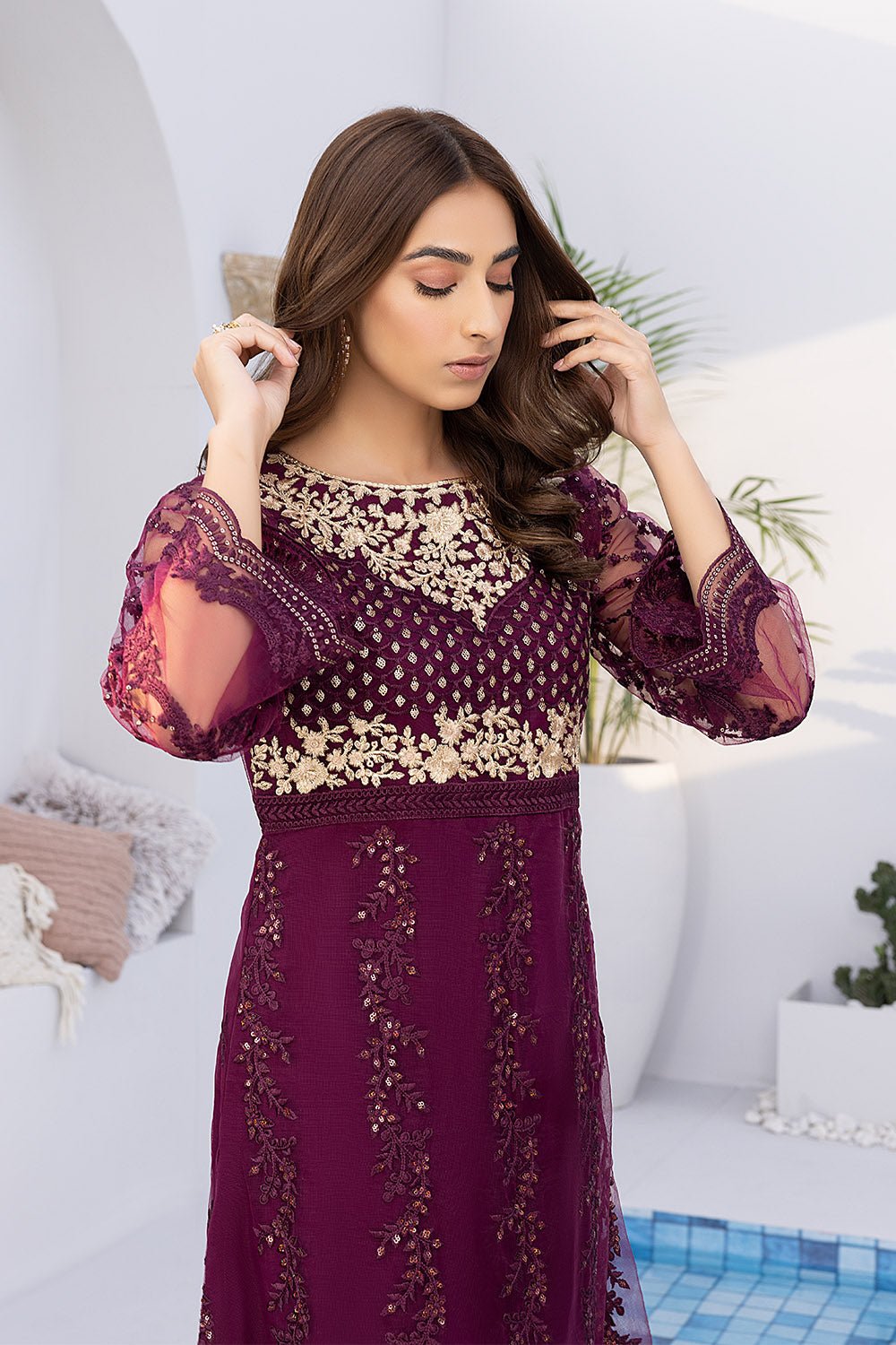 Embroidered Party Shirt | Kurta | Azure | Plumrose