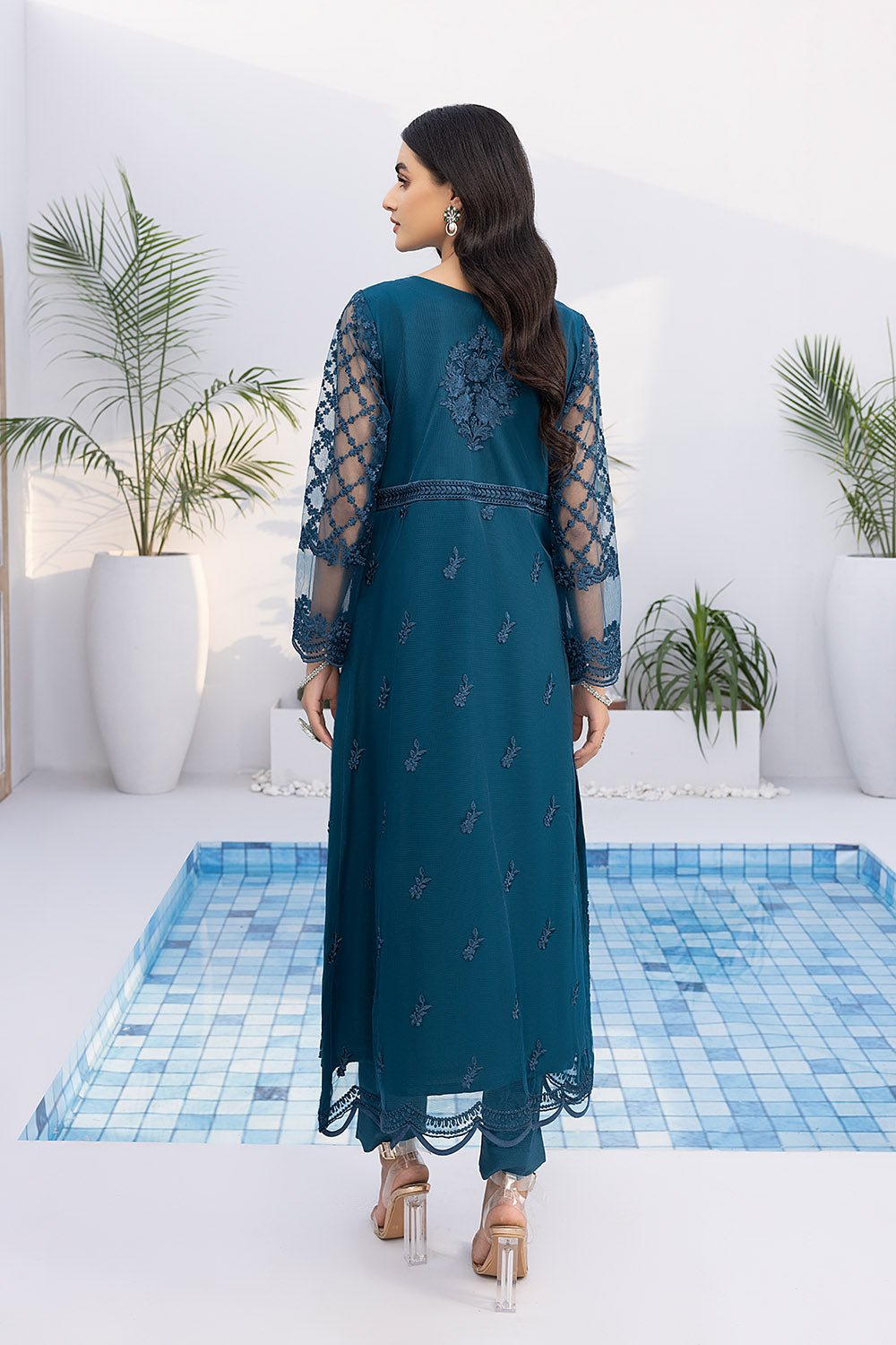 Embroidered Party Shirt | Kurta | Azure | Sea Star
