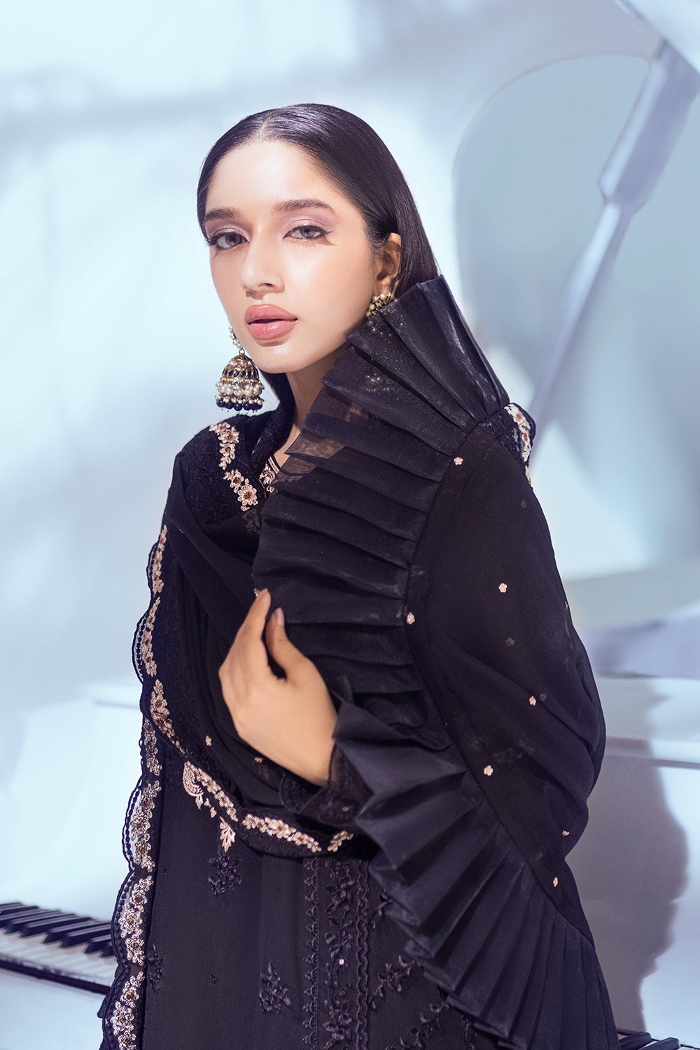 Azure Esembles Chiffon Party Wear Suits 2022 | Unstitched | Smoky Wood (SS-2986)