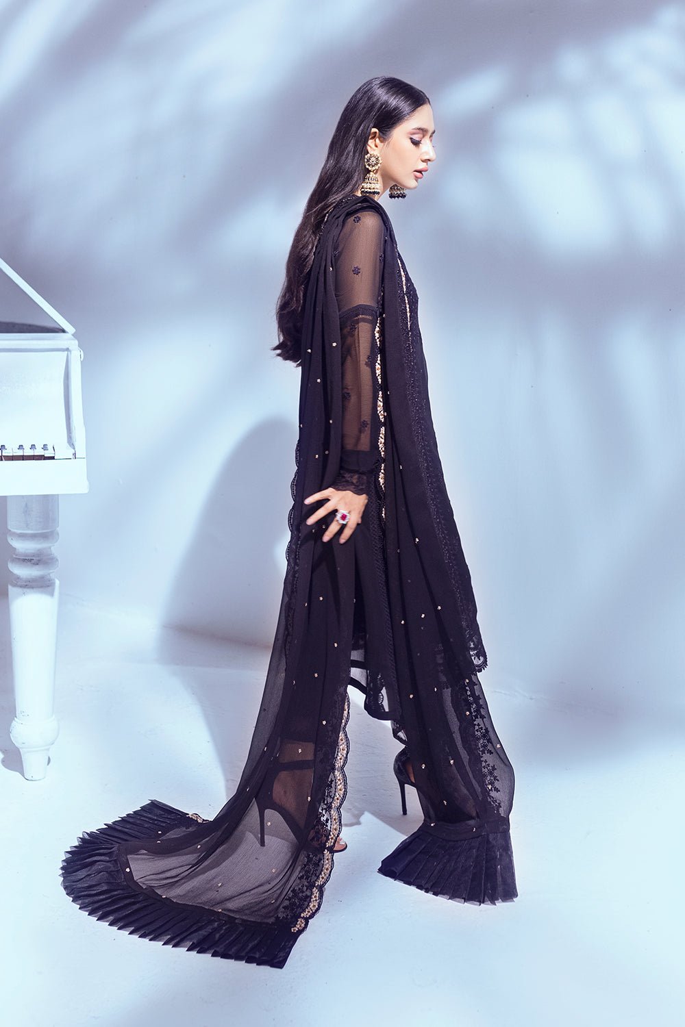 Azure Esembles Chiffon Party Wear Suits 2022 | Unstitched | Smoky Wood (SS-2986)