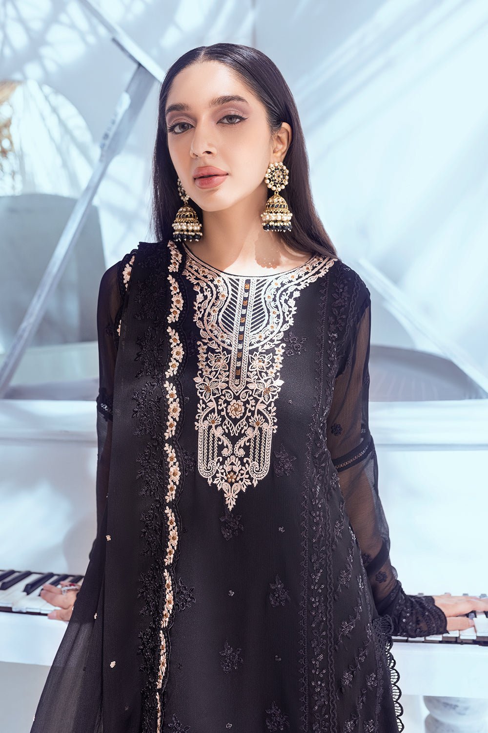 Azure Esembles Chiffon Party Wear Suits 2022 | Unstitched | Smoky Wood (SS-2986)