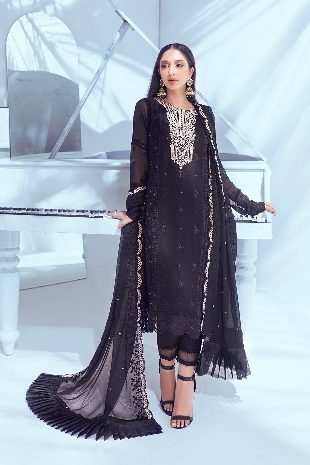 Azure Esembles Chiffon Party Wear Suits 2022 | Unstitched | Smoky Wood (SS-2986)